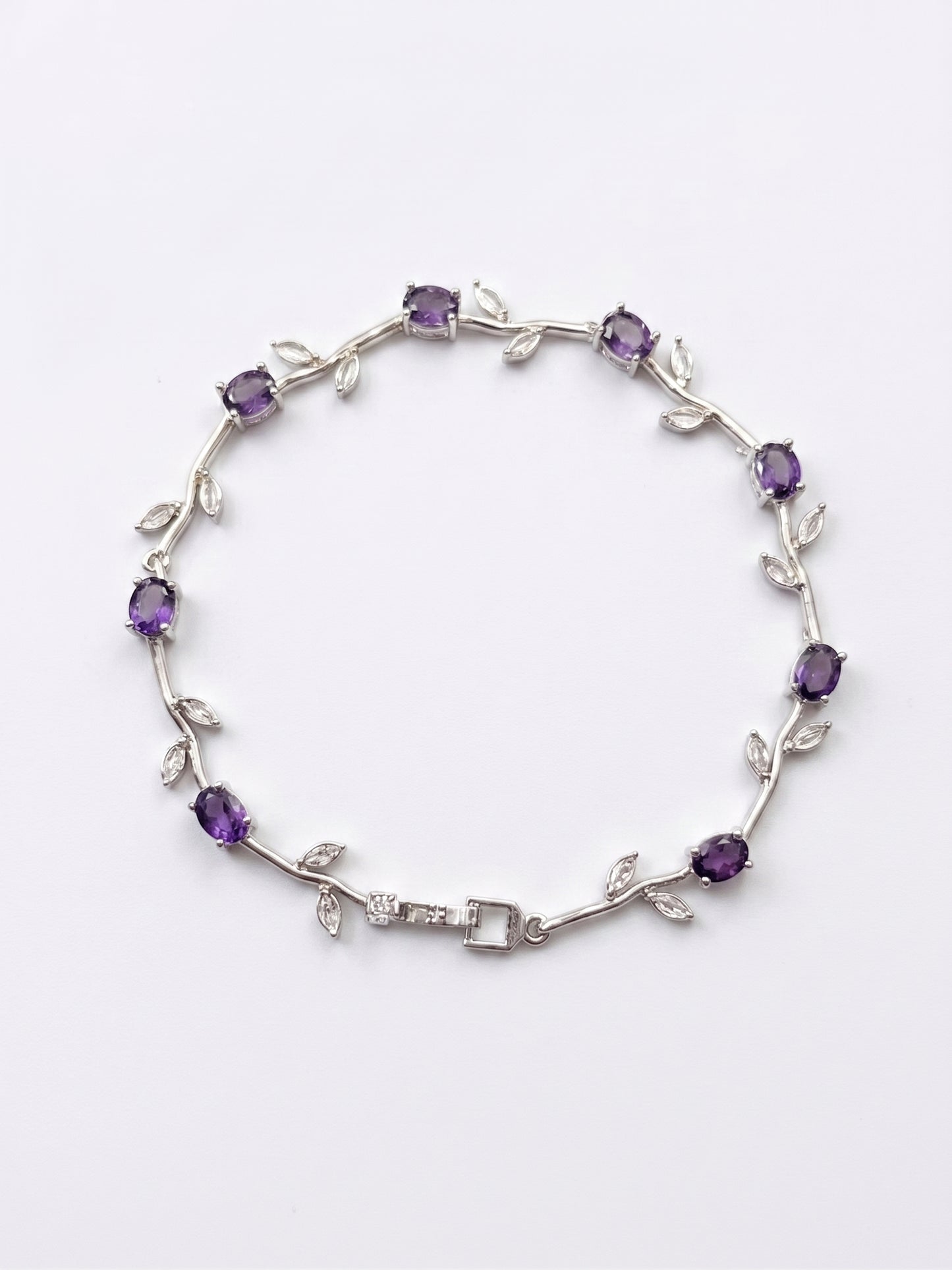 Luxury Amethyst Floral Vine Bracelet | Premium Silver Plated Botanical Jewelry