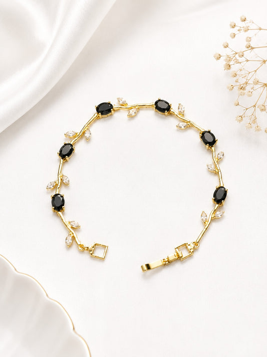 Elegant Black Tulip Vine Bracelet | Luxury Gold Plated Floral Crystal Jewelry