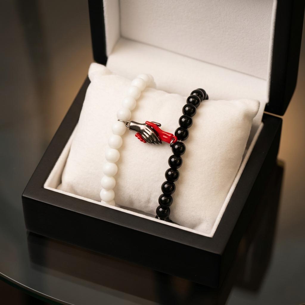Premium Magnetic Promise Bracelet Set | Luxury Couples Distance Bracelets with Handshake Charm