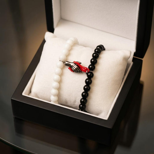 Premium Magnetic Promise Bracelet Set | Luxury Couples Distance Bracelets with Handshake Charm