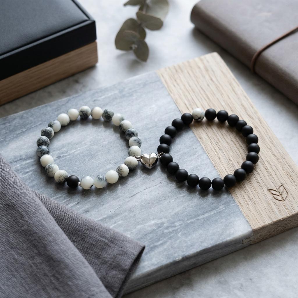 Luxury Magnetic Heart Couples Bracelet Set | Natural Stone Distance Bracelets
