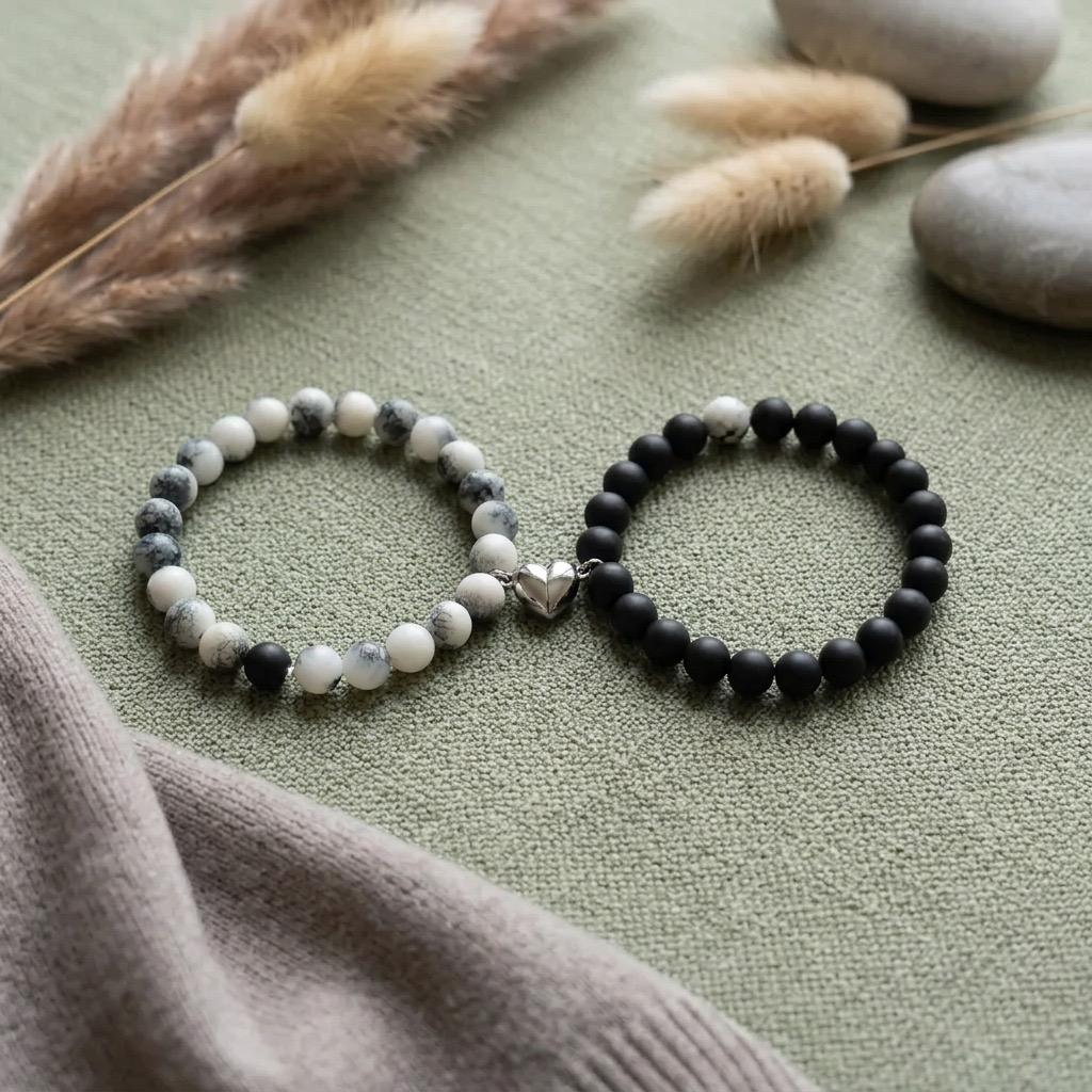 Luxury Magnetic Heart Couples Bracelet Set | Natural Stone Distance Bracelets