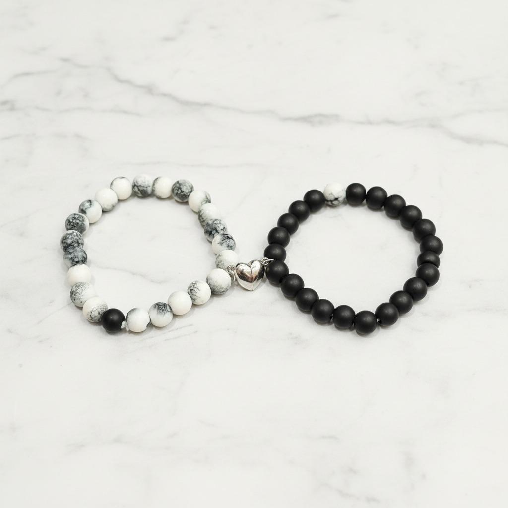 Luxury Magnetic Heart Couples Bracelet Set | Natural Stone Distance Bracelets