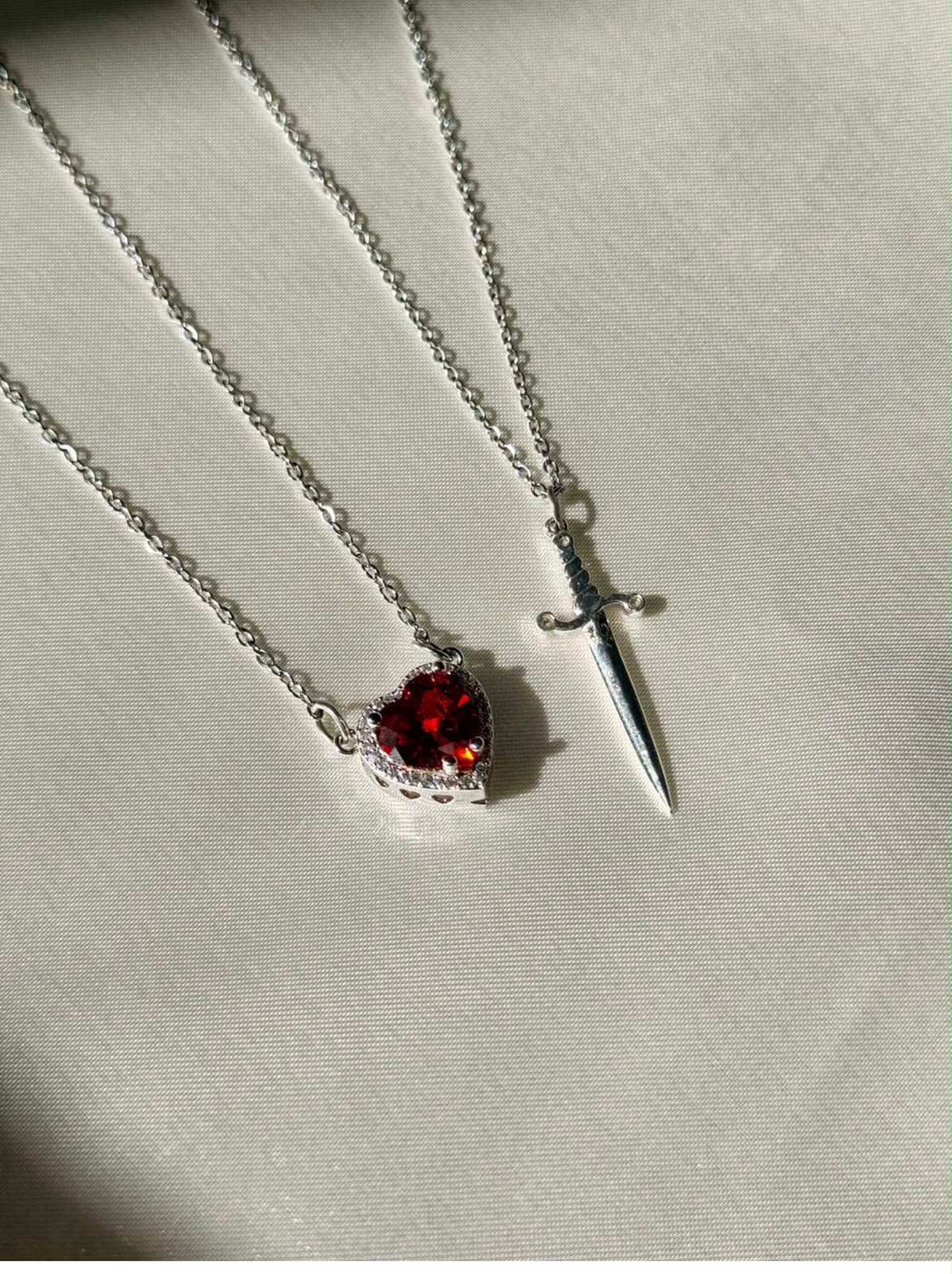Heart & Sword Necklace with red stone